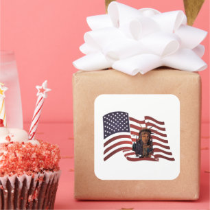 American Flag and Statue of Liberty  Square Sticker