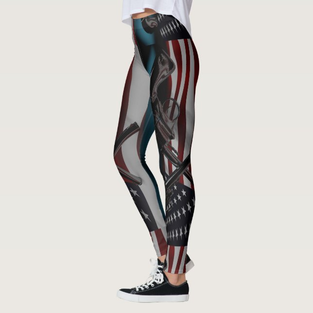 American Flag and Two Crossed Revolvers Leggings (Left)