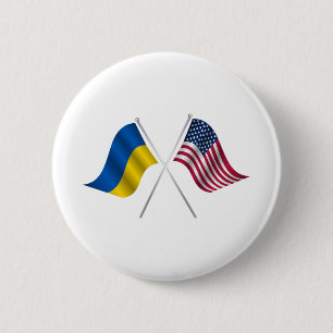 American flag and Ukrainian flag 2 Inch Round Button