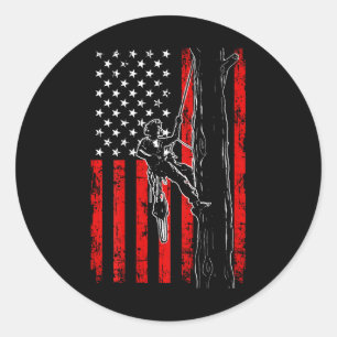American Flag Arborist Fathers Day On Back  Classic Round Sticker