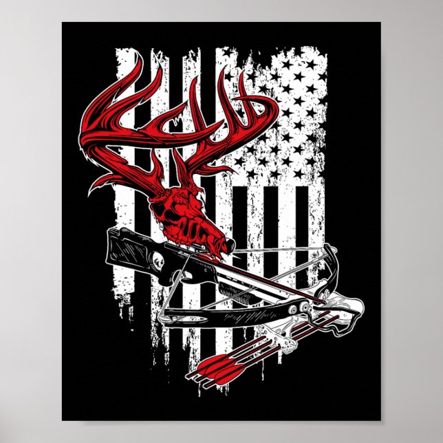 American Flag Archery Bow Hunting - Deer Skull Cro Poster (Front)