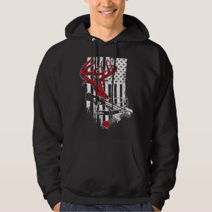 American Flag Archery Bow Hunting Deer Skull Cros Hoodie