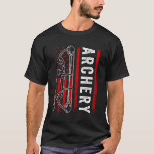 American Flag Archery For Men Bowhunting Bow Deer T-Shirt