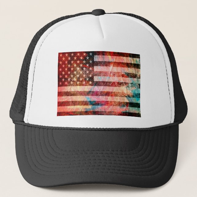 American Flag Art Grunge #5 Trucker Hat (Front)