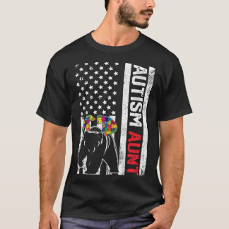American Flag Aunt Bear Autism Awareness Support F T-Shirt