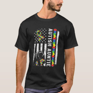 American Flag Autism Auntie Family Bear Autistic T-Shirt