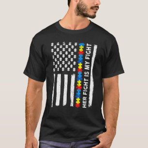 American Flag Autism Awareness Puzzle Her Fight Is T-Shirt