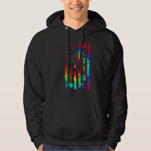 American Flag Autism Awareness Teacher Mom Support Hoodie