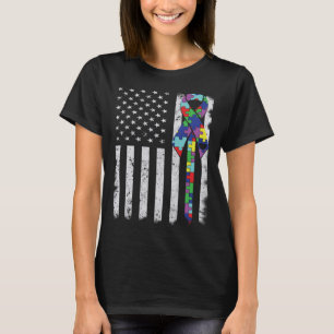 American Flag Autism Awareness Teacher Mom Support T-Shirt