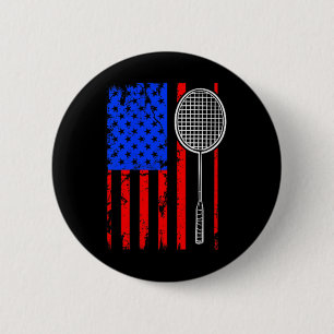 American Flag Badminton  2 Inch Round Button
