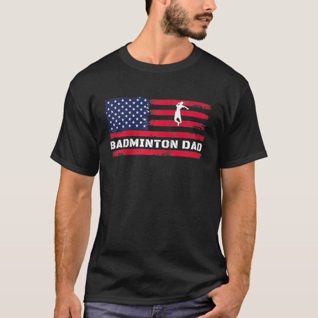 American Flag Badminton Dad Father's Day Raglan Ba T-Shirt (Front)