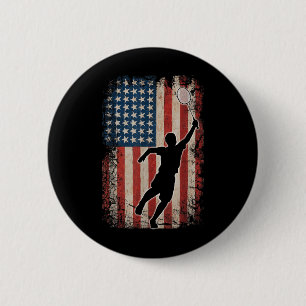 American Flag Badminton Shuttle Art Sports 2 Inch Round Button