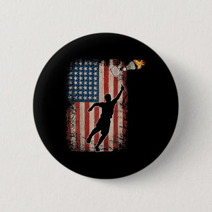 American Flag Badminton Shuttle Art Sports  2 Inch Round Button