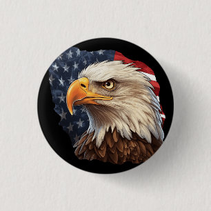 American Flag Bald Eagle 1 Inch Round Button
