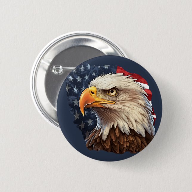 American Flag Bald Eagle 2 Inch Round Button (Front & Back)