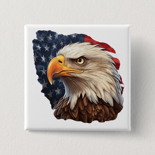 American Flag Bald Eagle 2 Inch Square Button (Front)
