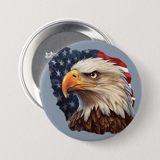 American Flag Bald Eagle 3 Inch Round Button (Front & Back)