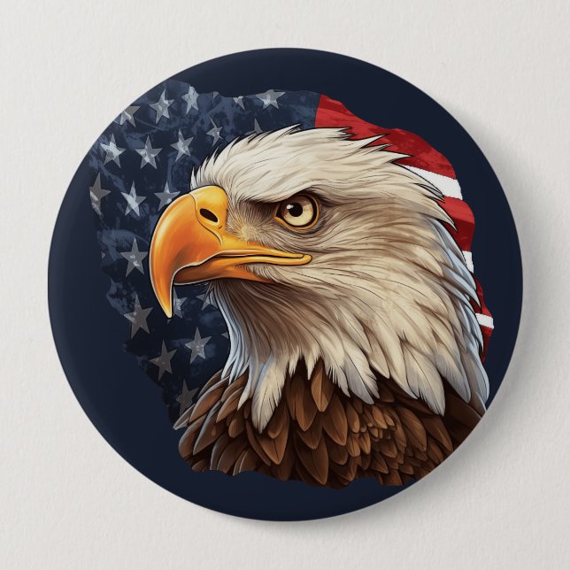 American Flag Bald Eagle 4 Inch Round Button (Front)