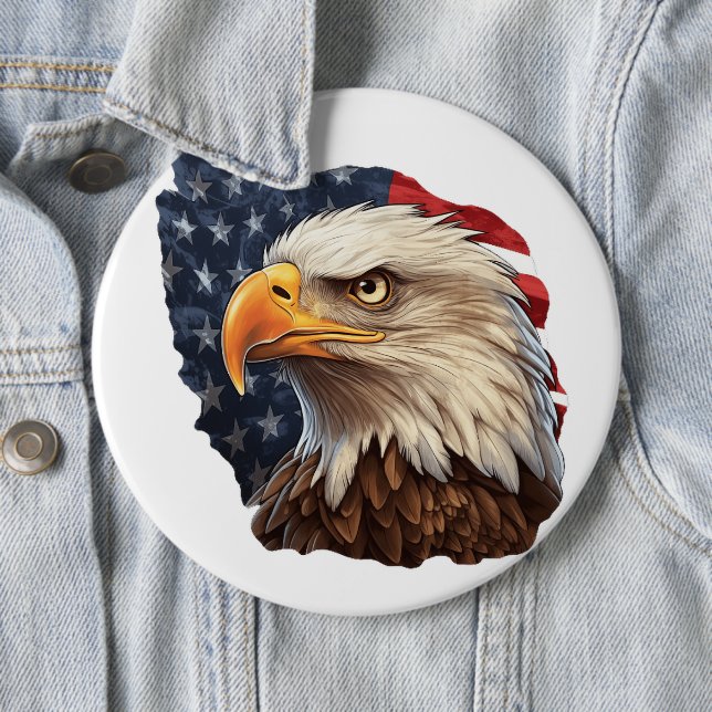 American Flag Bald Eagle 6 Inch Round Button (In Situ)
