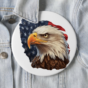 American Flag Bald Eagle 6 Inch Round Button