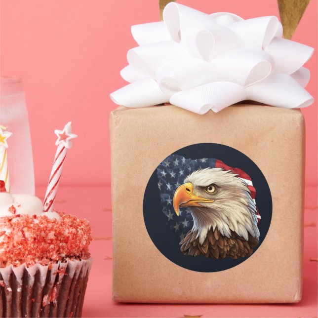 American Flag Bald Eagle Classic Round Sticker (Party)