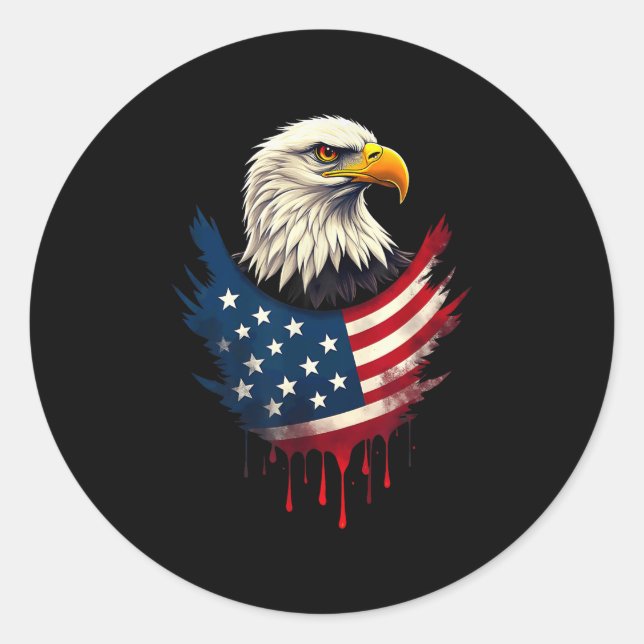 American Flag Bald Eagle Independence Day _2  Classic Round Sticker (Front)