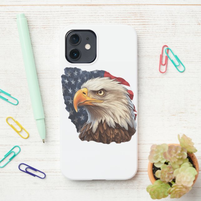 American Flag Bald Eagle iPhone Case (On Desk)