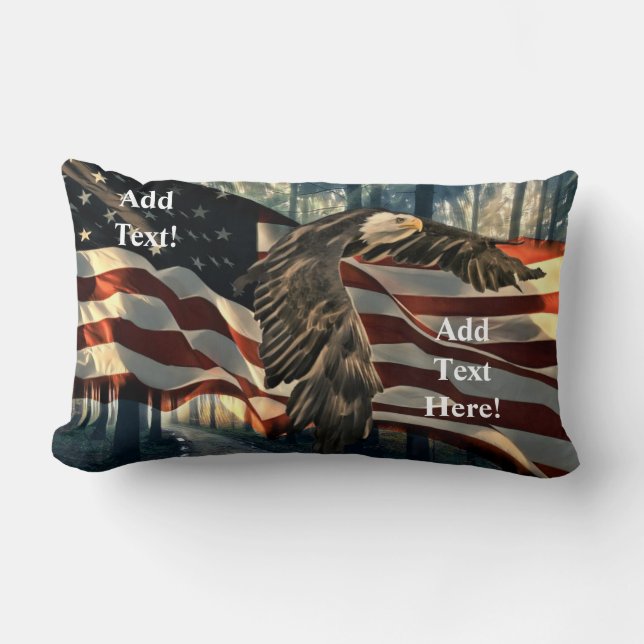 American Flag Bald Eagle Lumbar Pillow (Front)