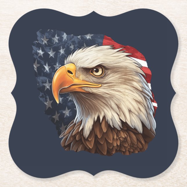 American Flag Bald Eagle Paper Coaster (Front)