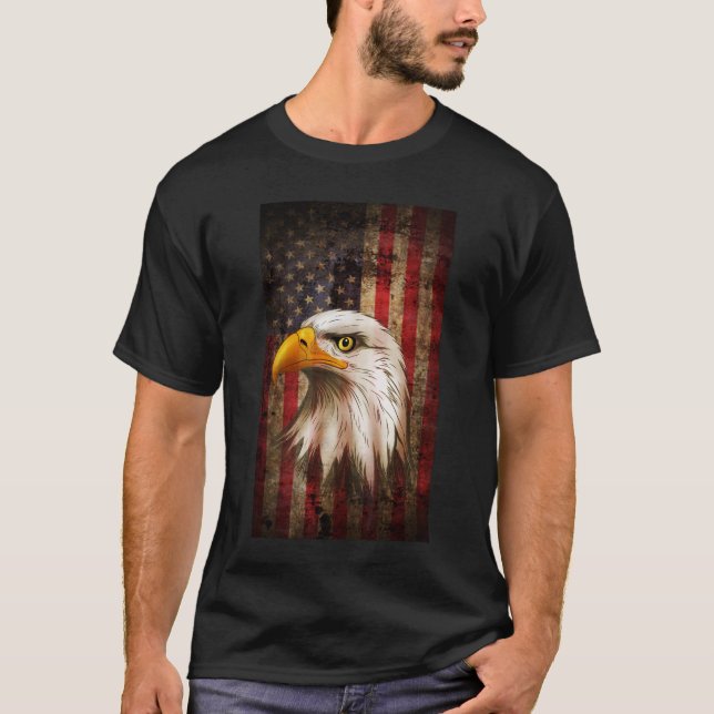 American Flag Bald Eagle Patriotic 4th of July USA T-Shirt (Front)