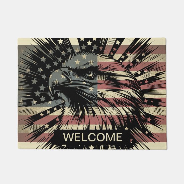 American Flag Bald Eagle Patriotic Door Mat (Front)