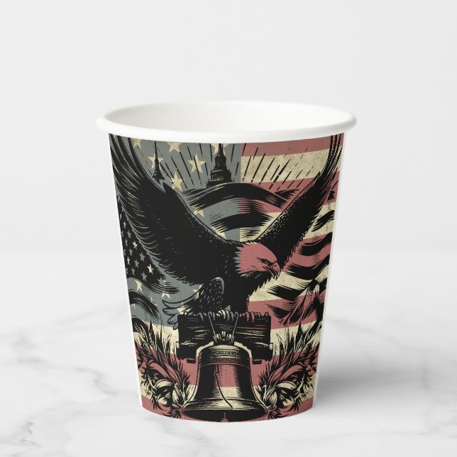 American Flag Bald Eagle Patriotic  Paper Cups (Front)