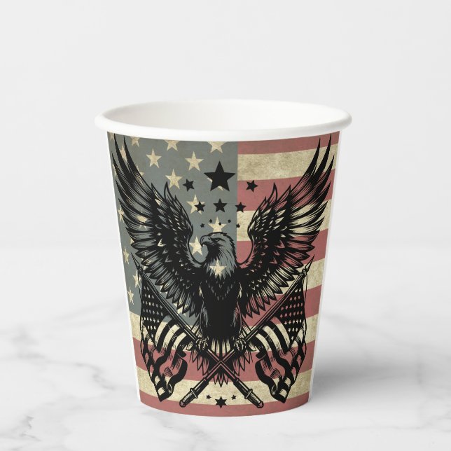 American Flag Bald Eagle Patriotic  Paper Cups (Front)