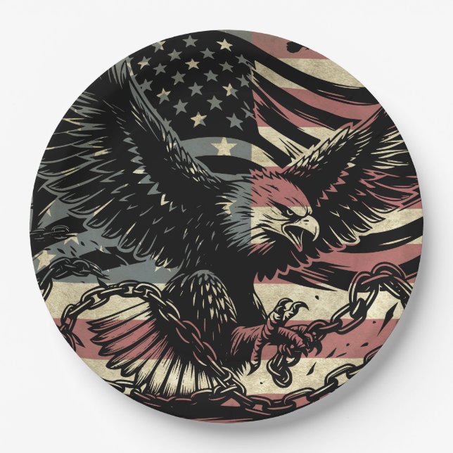 American Flag Bald Eagle Patriotic  Paper Plate (Front)