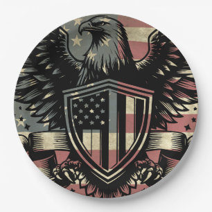 American Flag Bald Eagle Patriotic Paper Plate