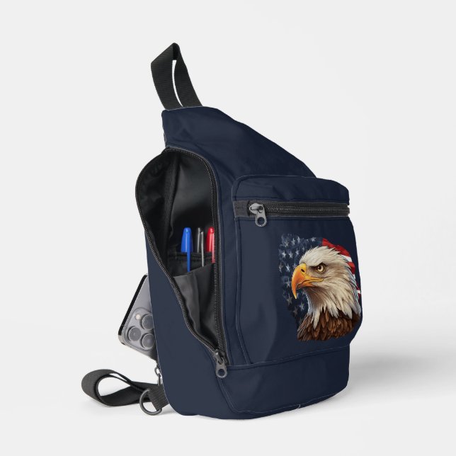 American Flag Bald Eagle Sling Bag (Open)