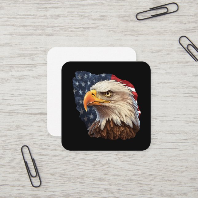 American Flag Bald Eagle Square Business Card (Front/Back In Situ)
