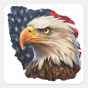 American Flag Bald Eagle Square Sticker