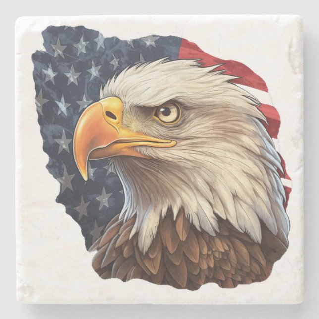 American Flag Bald Eagle Stone Coaster (Front)