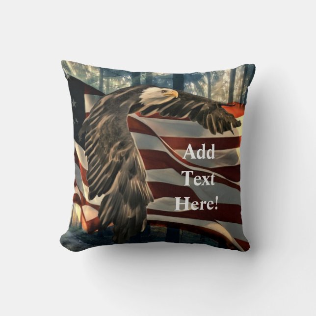 American Flag Bald Eagle Throw Pillow (Front)