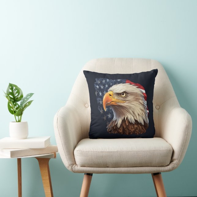 American Flag Bald Eagle Throw Pillow (Chair)