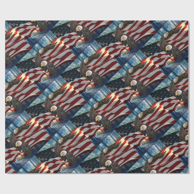 American Flag Bald Eagle Wrapping Paper (Flat)