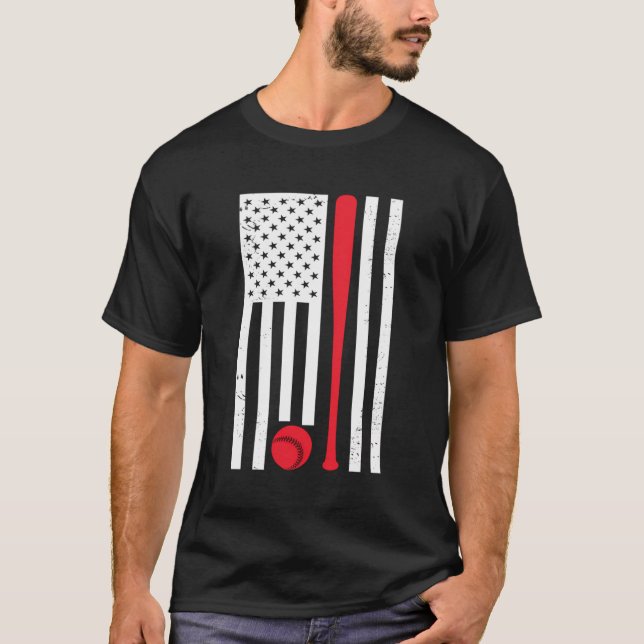 American Flag Baseball Hoodie T-Shirt (Front)