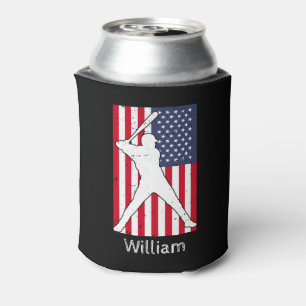 American Flag Baseball Personalized  Can Cooler