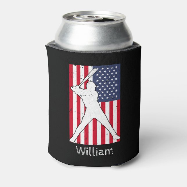 American Flag Baseball Personalized  Can Cooler (Can Back)