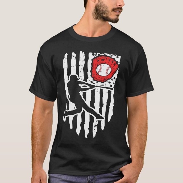 American Flag Baseball Player  1 T-Shirt (Front)