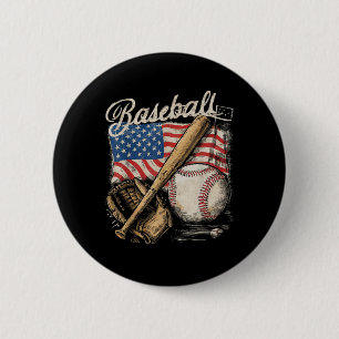 American Flag Baseball Player Bat Fan Catcher  2 Inch Round Button