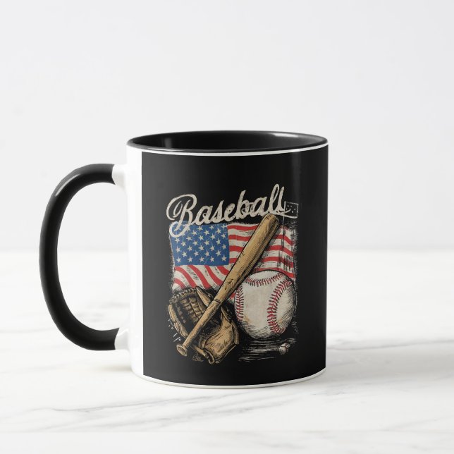 American Flag Baseball Player Bat Fan Catcher  Mug (Left)