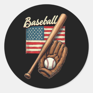 American Flag Baseball Player Bat Fan Catcher Pitc Classic Round Sticker