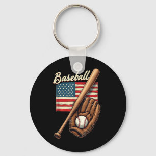 American Flag Baseball Player Bat Fan Catcher Pitc Keychain